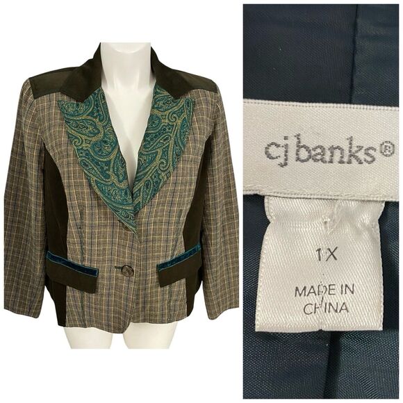 CJ Banks Blazer Womens 1X Jacket Patchwork Festival Career Professional Office - Picture 1 of 16